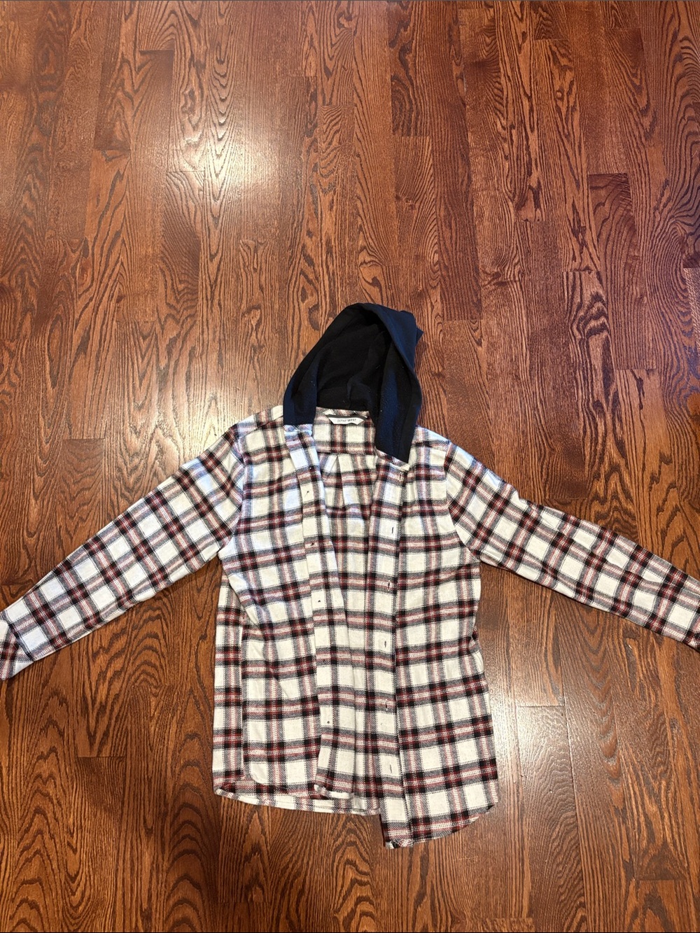 Plaid Hooded Button-Down Shirt for Kids - White & Black Plaid